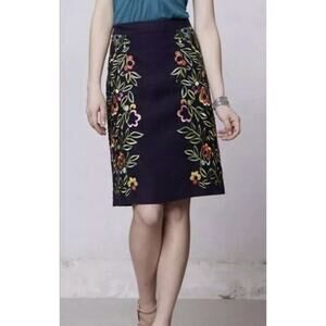 ANTHROPOLOGIE Moulinette Soeurs Embroidered Floral Skirt 100% Linen Size 8